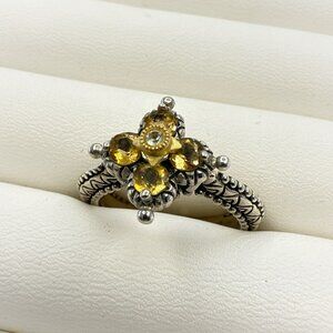 Barbara Bixby Ring 18K Gold Sterling Silver Citrine Yellow Band Stack Size 8